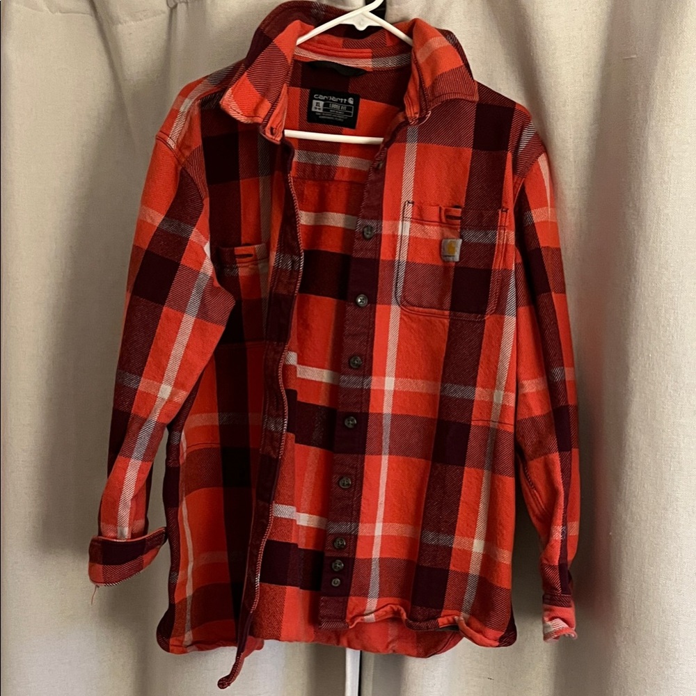 Carhartt Orange and Brown Checkered Flannel Shirt
